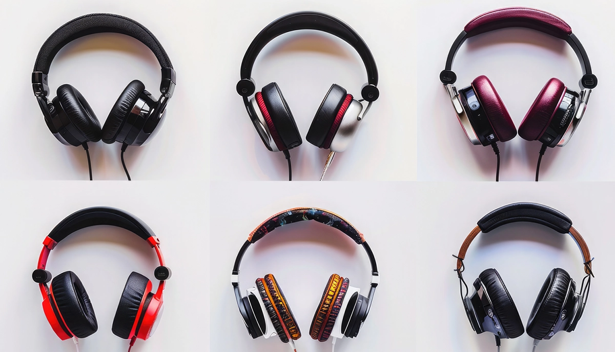 Six casques audio différents présentés en grille pour permettre la comparaison.